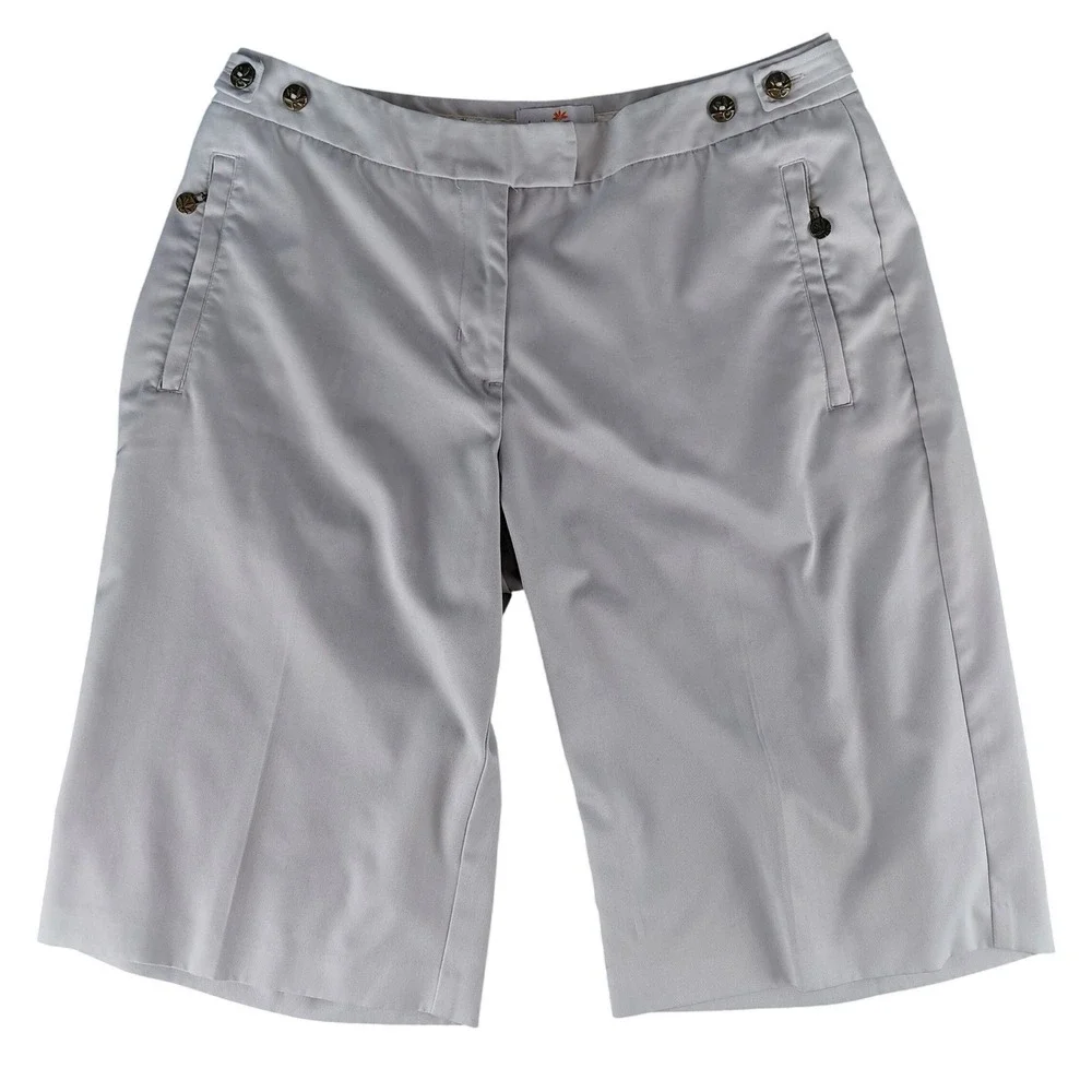 Lily's of Beverly Hills Gray Herringbone Bermuda Shorts Womens 6 Zip Pockets